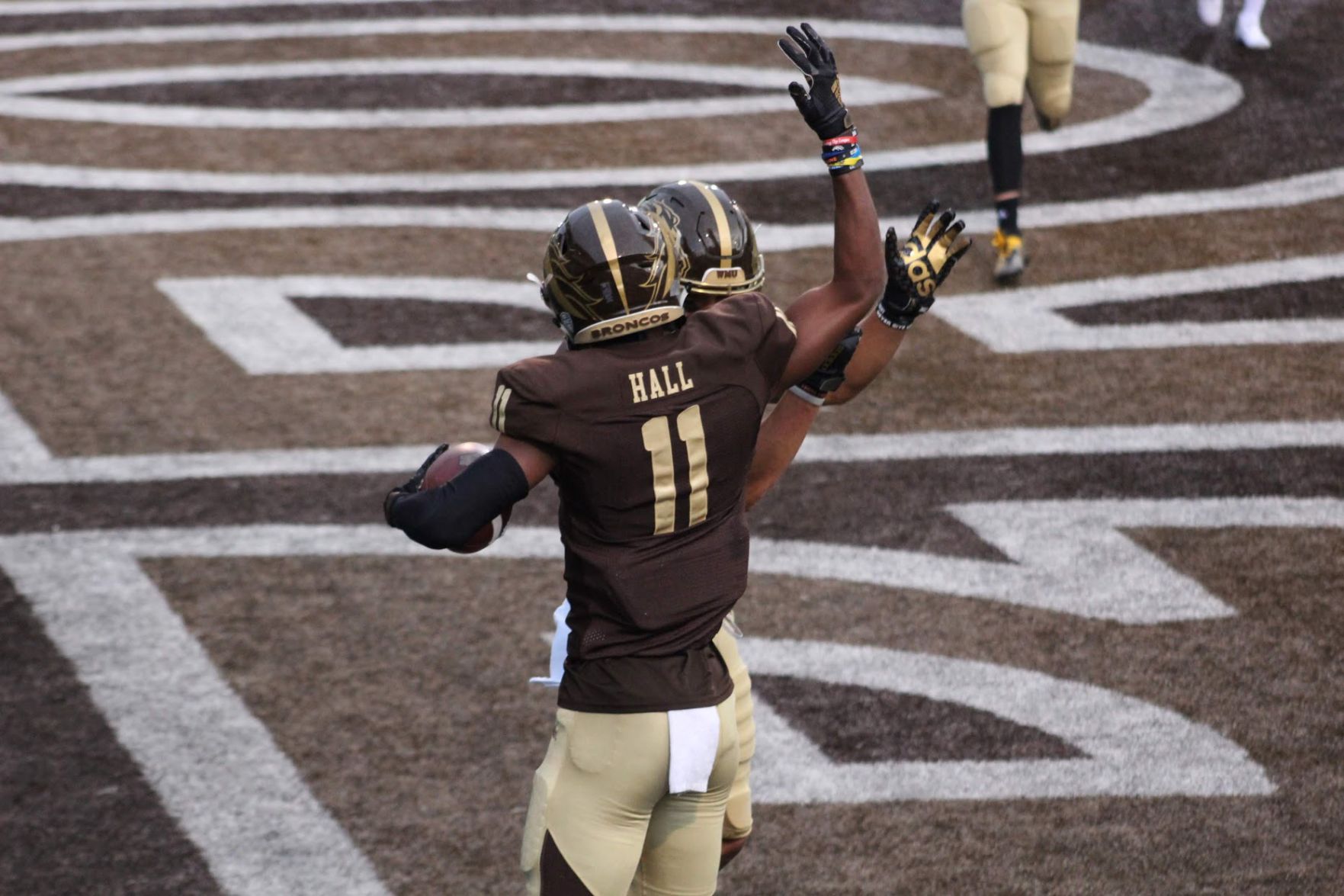 Sophomore WR Jaylen Hall celebrates in the endzone